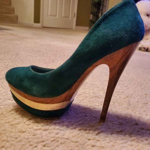 Green Suede Platform Heels